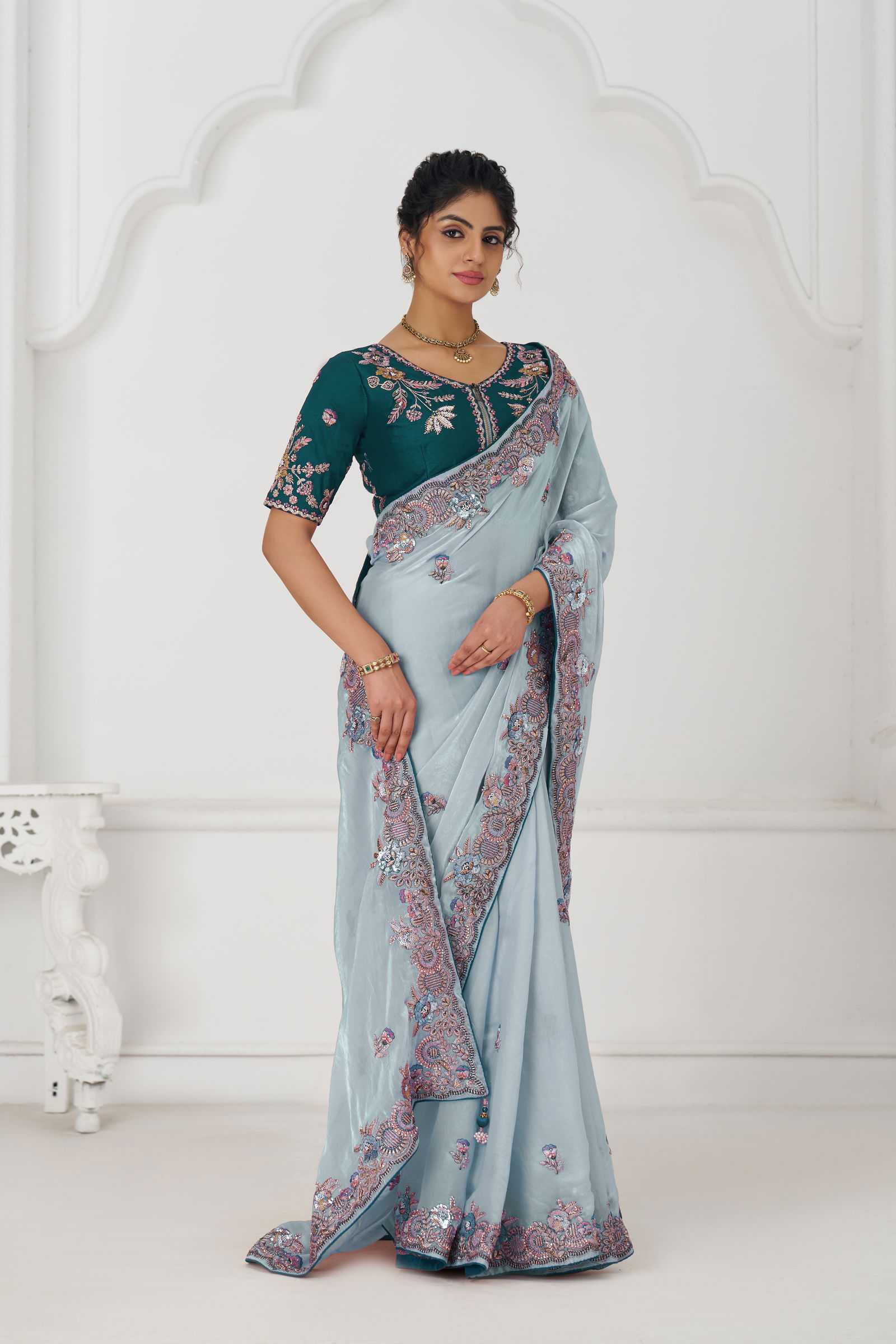 Kf 113 Grey Pure Fendi Silk Saree Best Wholesale Shop In Surat
